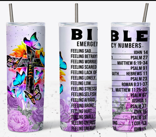 Bible Emergency Number-purple 20 oz tumbler sublimation